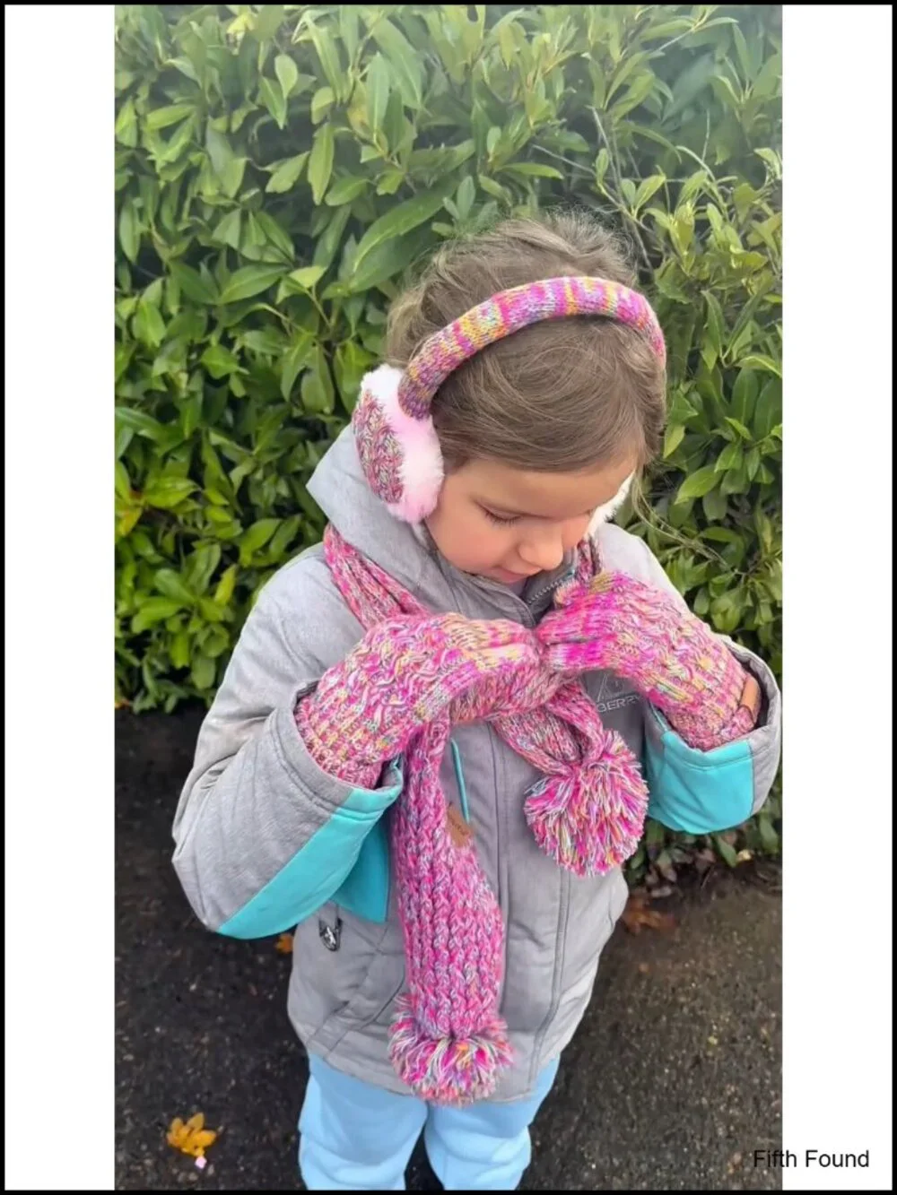 Kids Winter Hat Gloves Scarf Earmuffs 4Pc Set Acrylic Polyester